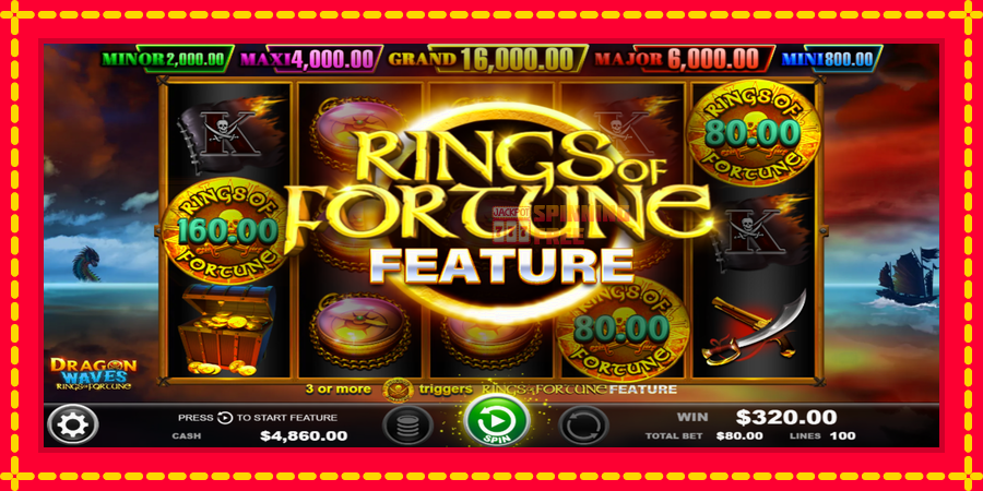 Dragon Waves - Rings of Fortune mesin slot dengan animasi cerah, gambar 3