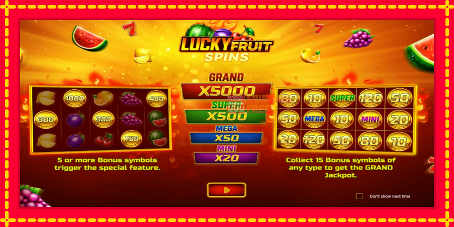 Lucky Fruit Spins Bonus Buy mesin slot dengan animasi cerah, gambar 1