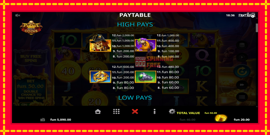 Pirate Multi Coins mesin slot dengan animasi cerah, gambar 5