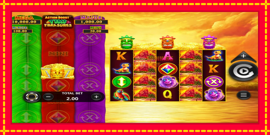 Action Boost Tiki Treasures mesin slot dengan animasi cerah, gambar 2