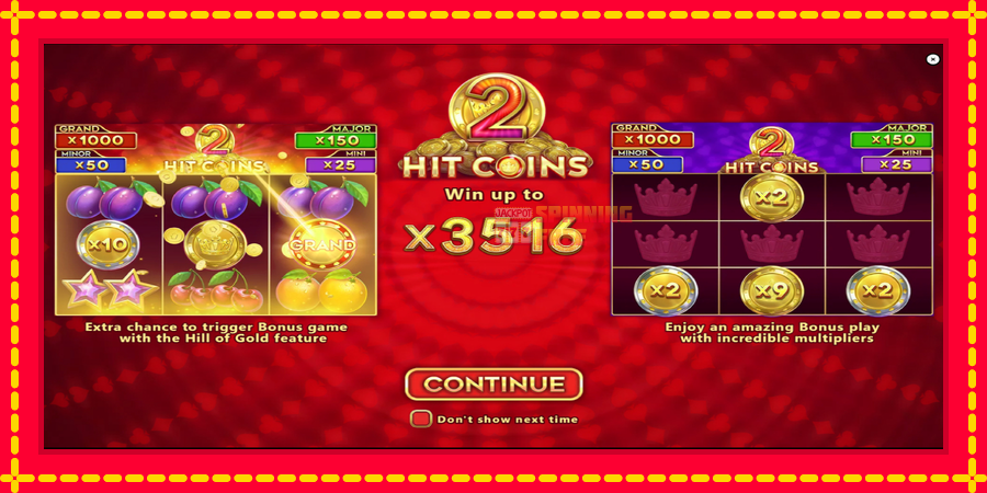 Hit Coins 2 Hold and Spin mesin slot dengan animasi cerah, gambar 1