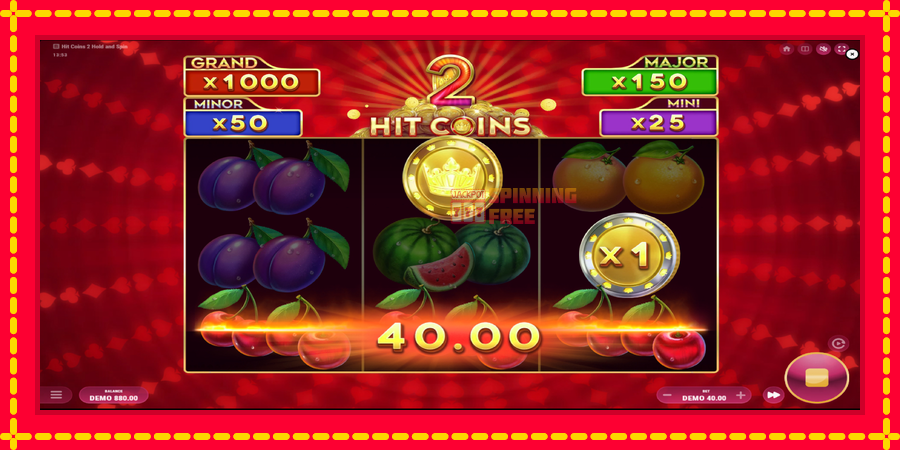 Hit Coins 2 Hold and Spin mesin slot dengan animasi cerah, gambar 3