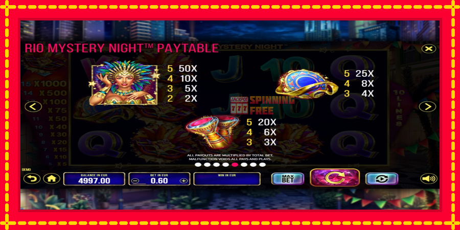 Rio Mystery Night mesin slot dengan animasi cerah, gambar 7