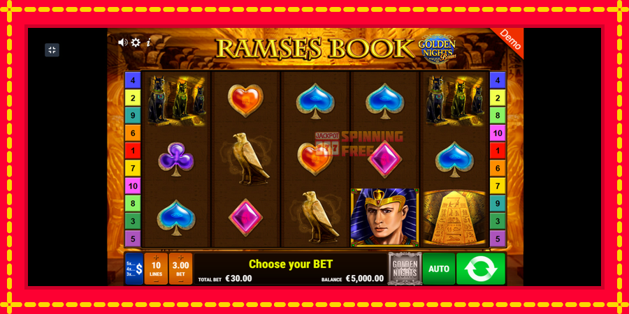 Ramses Book Golden Nights mesin slot dengan animasi cerah, gambar 2