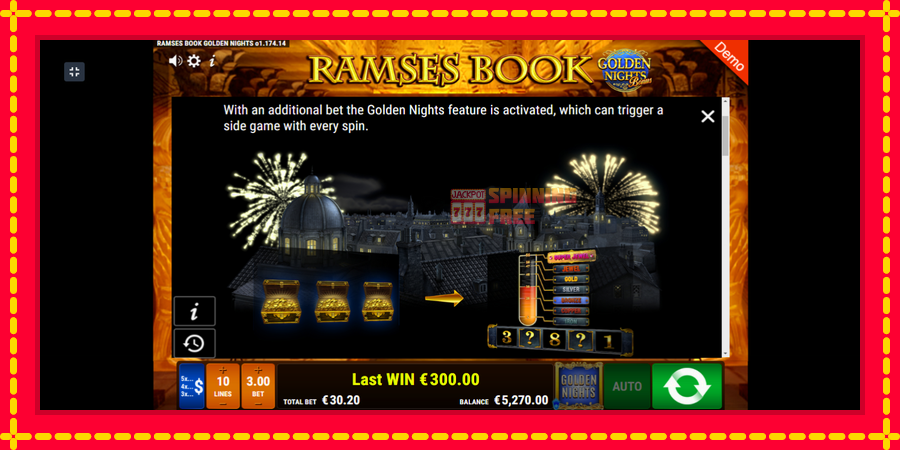 Ramses Book Golden Nights mesin slot dengan animasi cerah, gambar 5